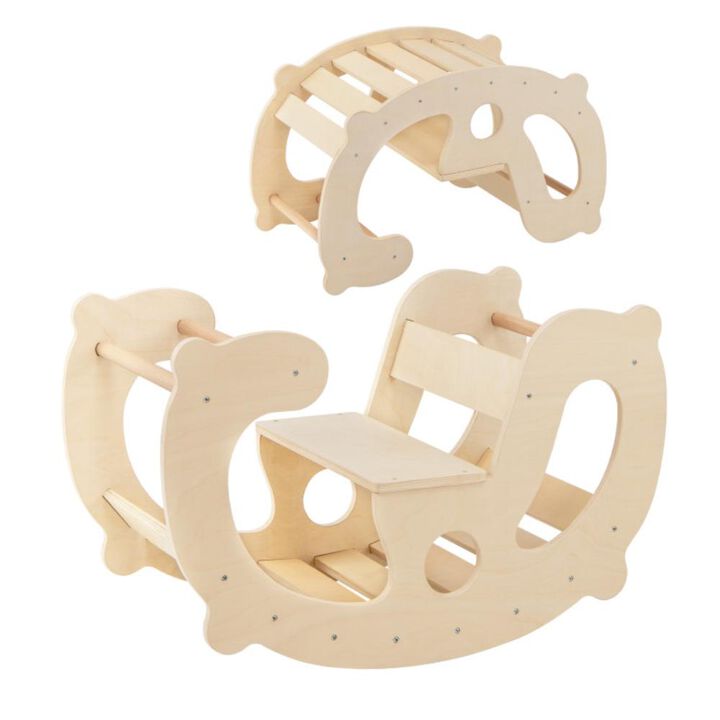 Hivvago 2-in-1 Rocking Horse Arch for Kids Montessori Climbing Toys with Arch Climber