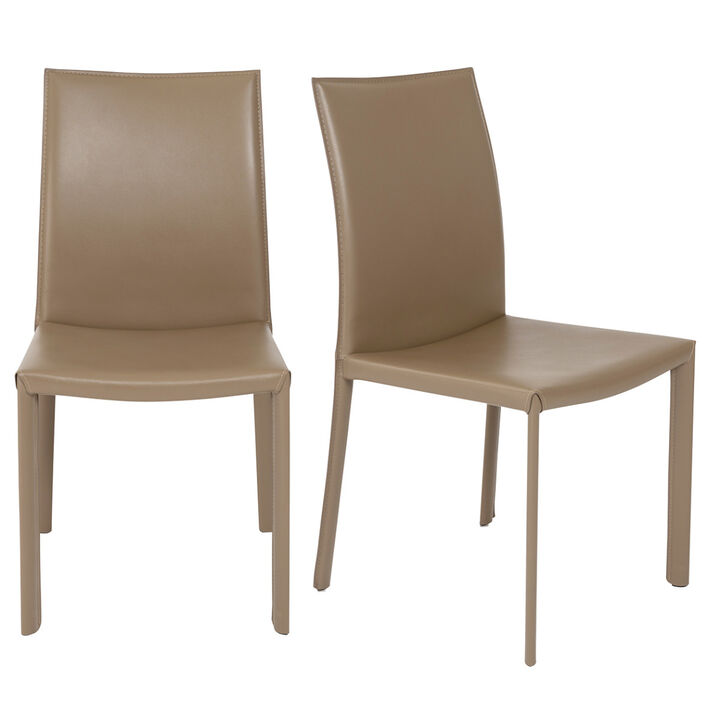 Set of Two Leather Dining Side Chairs with Cushioned Seats