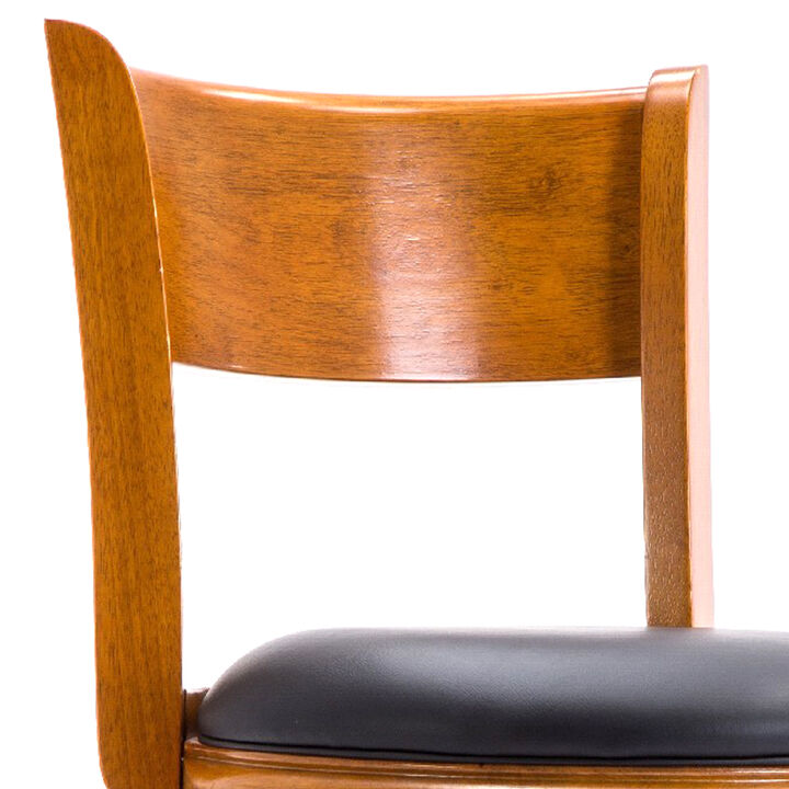 Sabi 29 inch Swivel Counter Stool, Solid Wood, Faux Leather, Brown, Black - Benzara