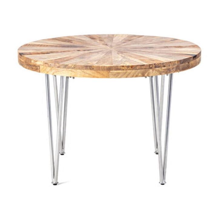 26 Inch Coffee Table, Modern, Mango Wood Top, Iron Legs, Silver, Brown-Benzara