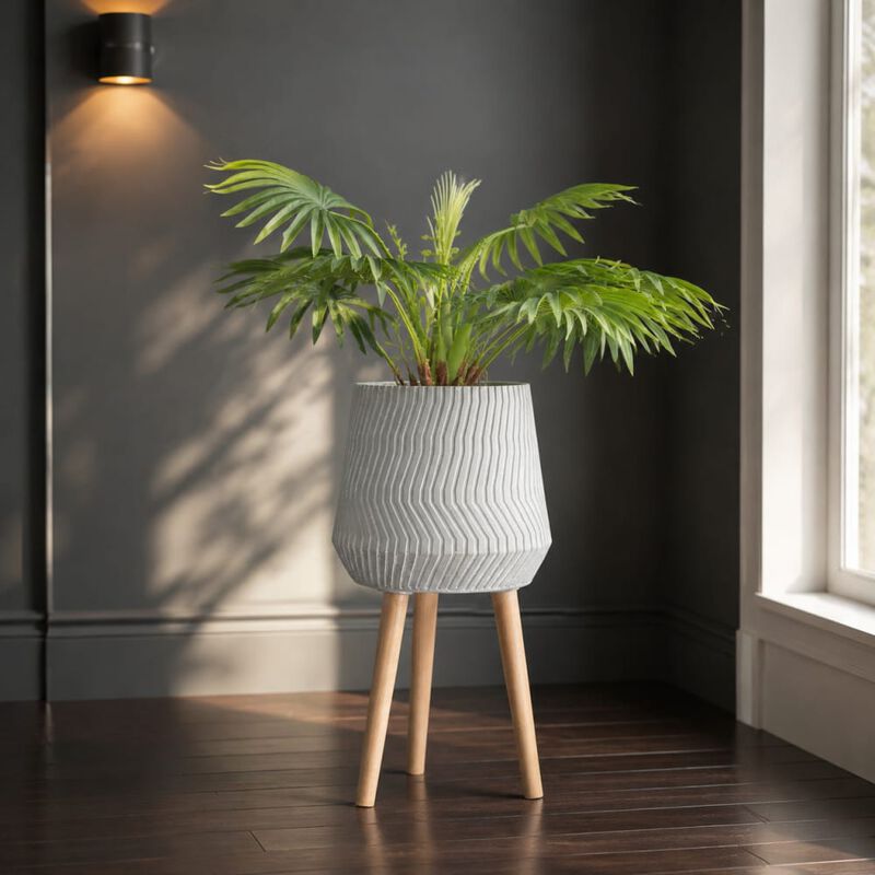 WOW PIONEER Indoor Outdoor Cement and Fir Wood Plant Stand Decorative Holder for Living, Dining, Bedroom and Patio Plant Display image number 2