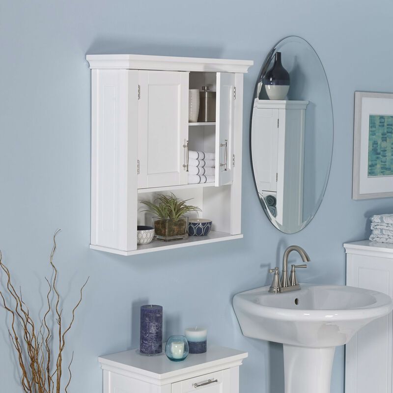 Wall-Mounted Bathroom Cabinet with Doors and Open Shelf