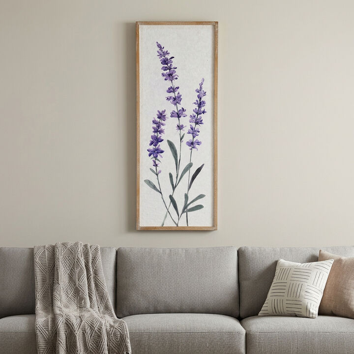 HomeRoots 32" X 12" Natural White And Lavender Floral Wood Framed Art