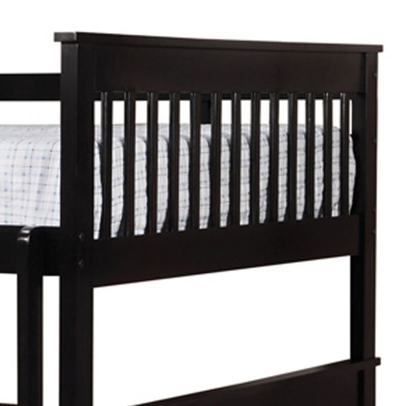Mission Style Full over Full Bunk Bed with Attached Ladder, Black-Benzara