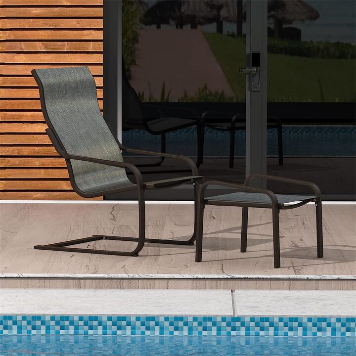 CLIHOME Outdoor Patio Spring Motion Armchair with Ottoman Footstool