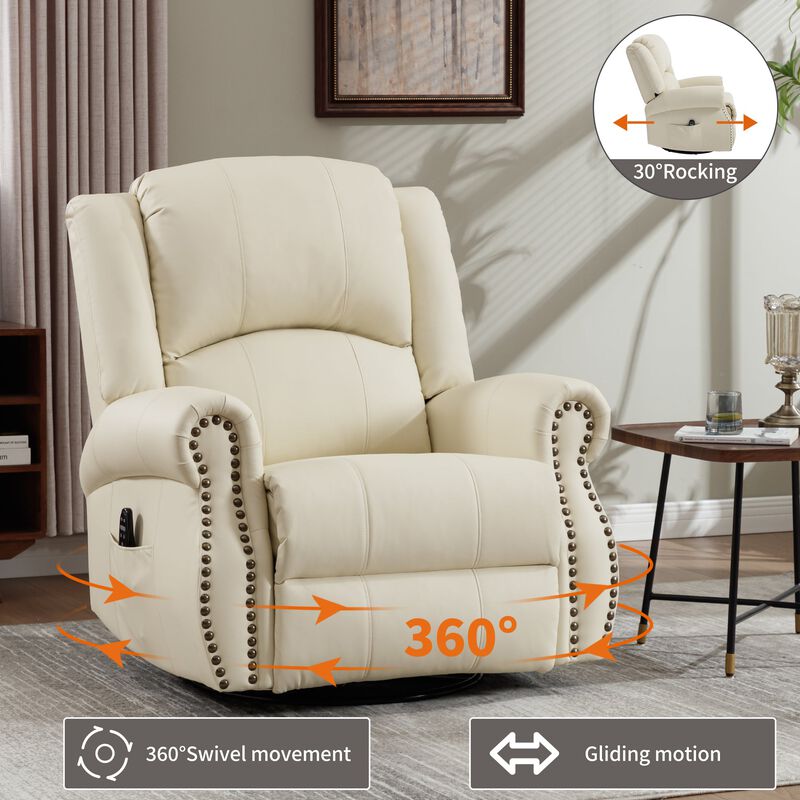 Faux Leather Recliner Chair Rocker Swivel Chair Manual Recliner with Heat & Massage image number 3