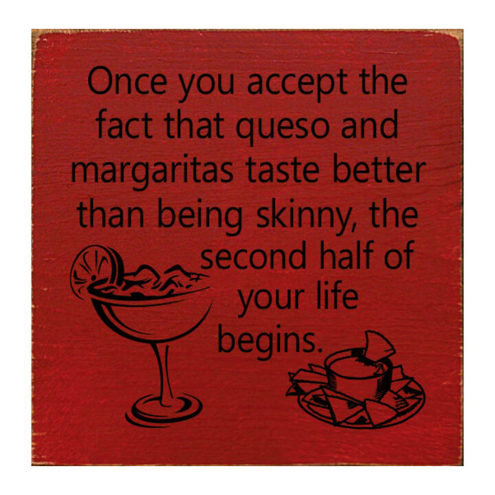 Funny Queso and Margarita Quote Wood Sign Kitchen Wall Decor
