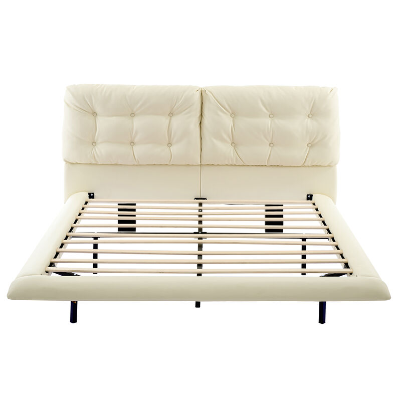 Merax Queen-Size Floating PU Leather Bed Frame with LED Lights