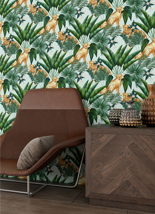 Augustus Aqua Jungle Cheetah Wallpaper