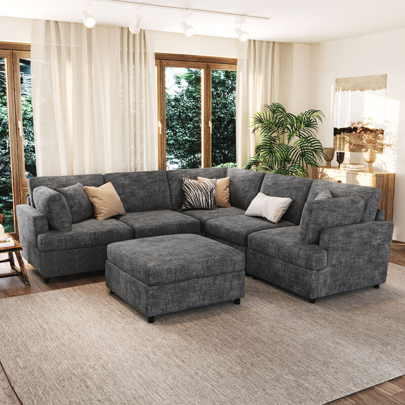 Merax U-Shaped Sectional Sofa with Movable Ottoman image number 3