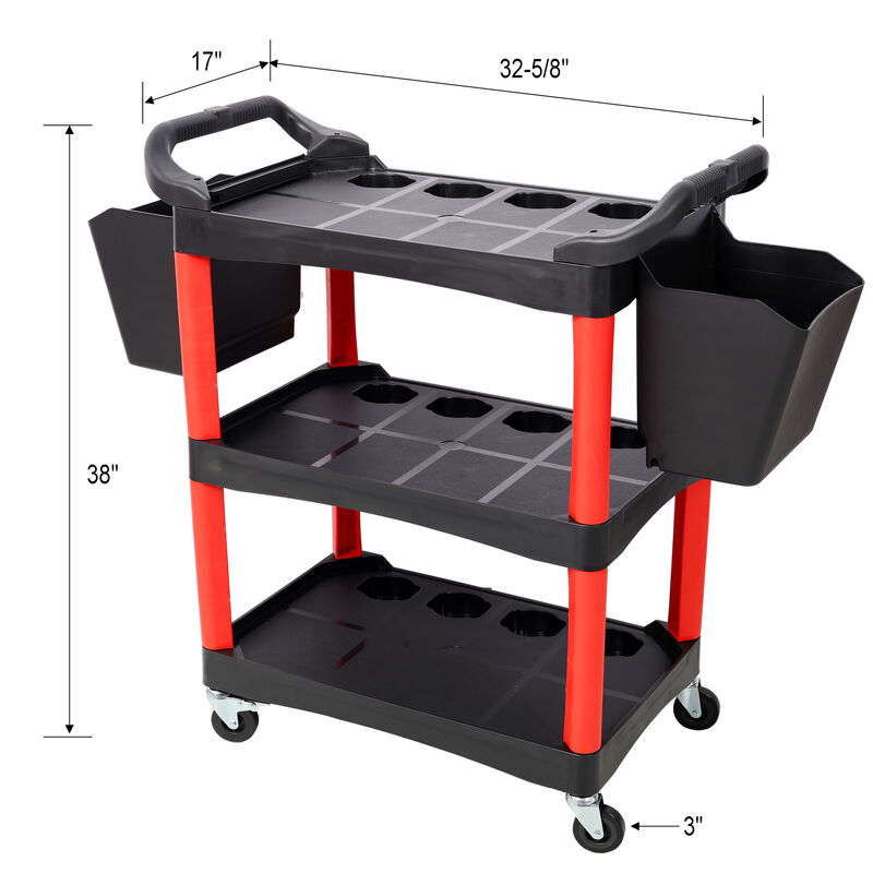 ELEMENT ACE 3 Tier Rolling Utility Storage Cart with Wheels and Hanging Buckets for Garage, Workshop, Auto Detailing and Repair Shop Tool Organization image number 2