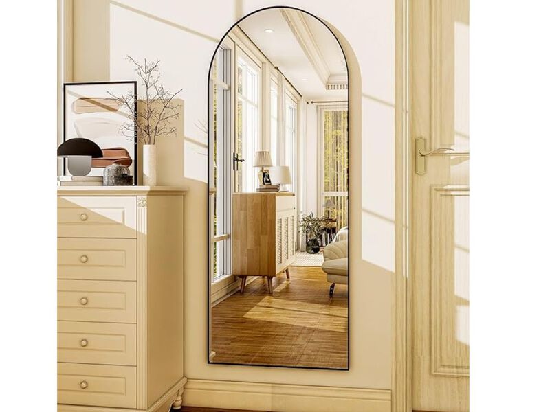 "56"x21"Arched Full Length Mirror  Black Aluminum Frame  Freestanding or Wall-Mounted for Bedroom & Dressing Room