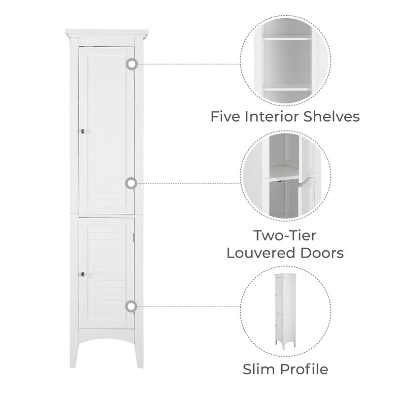 Glancy Freestanding Linen Tower with Two Faux Louvered Doors, White image number 2