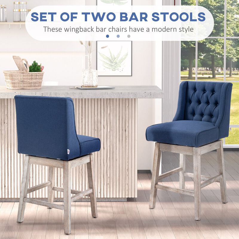 Swivel Bar Stools Set of 2, 27" Counter Height Stools with Linen Upholstery and Button Tufted Design for Kitchen