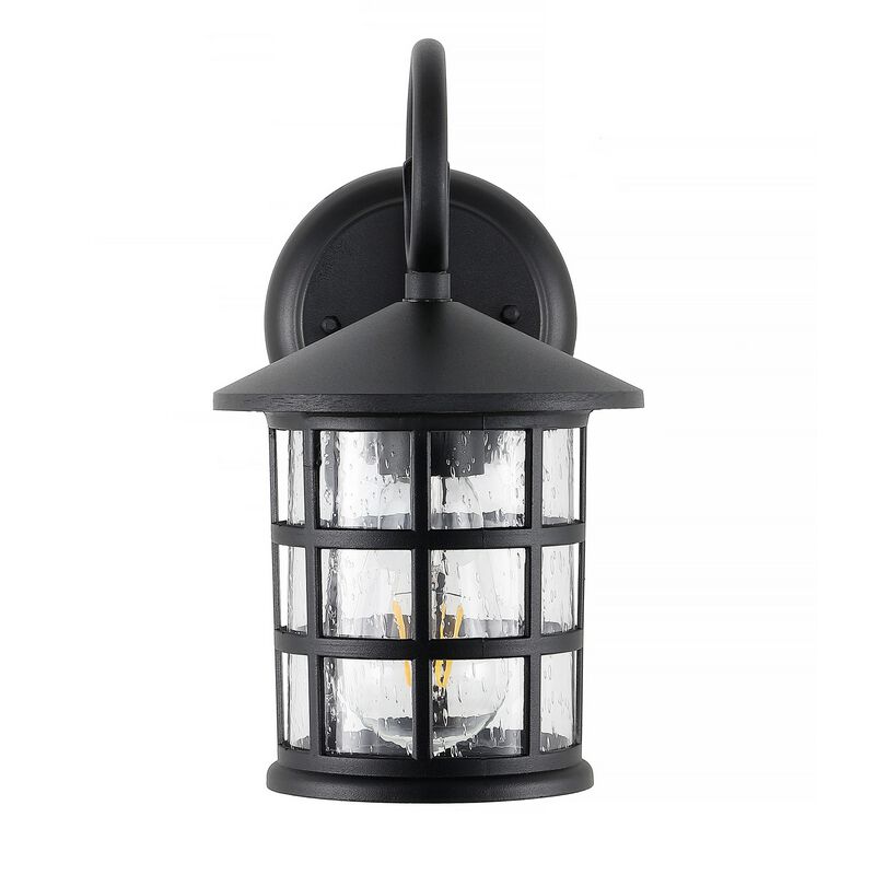 Cadiz 6" 1-Light Iron/Seeded Glass Cottage Rustic Scrolled Lantern LED Outdoor Lantern, Black (Set of 2)
