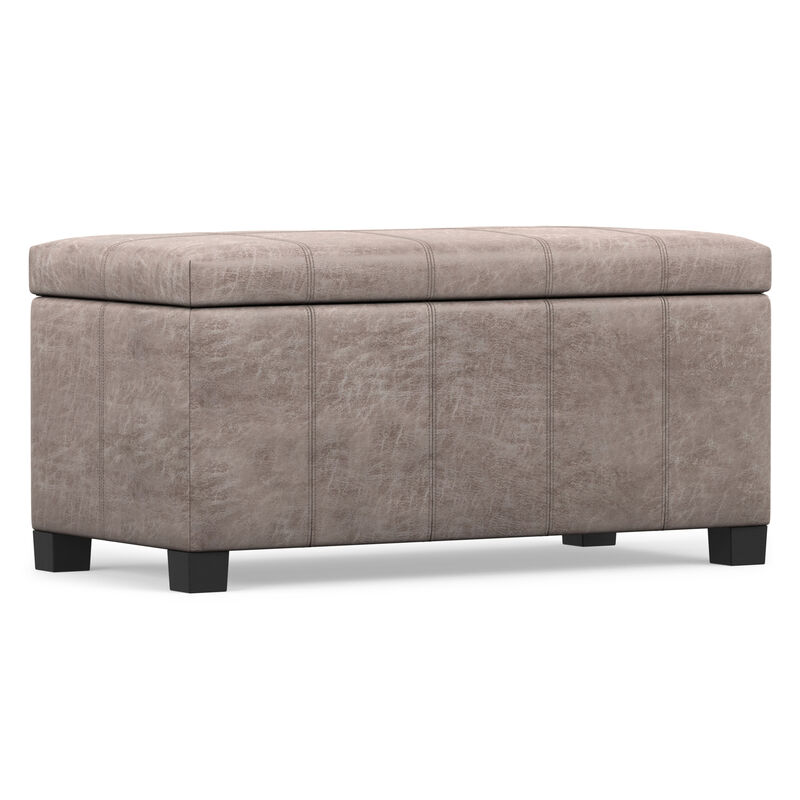 Dover 36 inch Wide Contemporary Rectangle Storage Ottoman Bench in Distressed Grey Taupe Vegan Faux Leather, Assembled image number 7