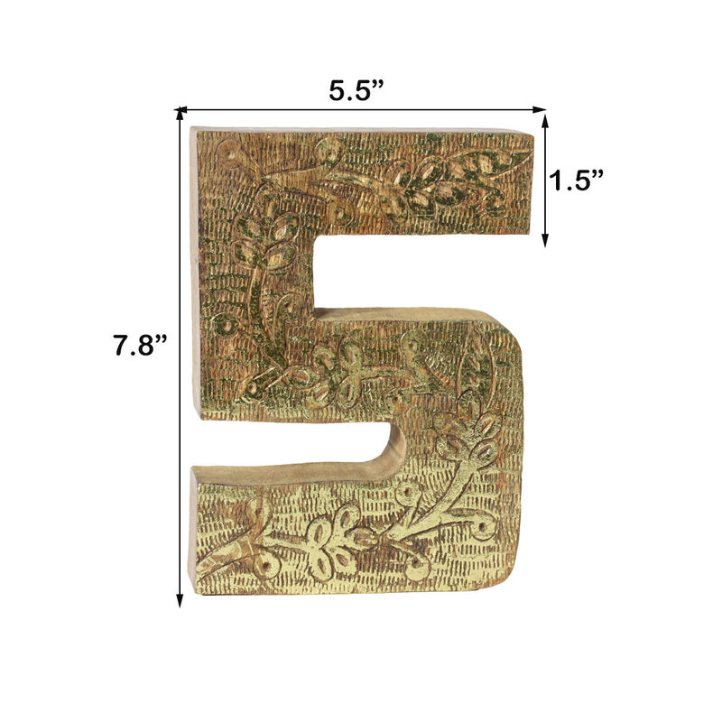 Vintage Natural Gold Handmade Eco-Friendly "5" Numeric Number For Wall Mount & Table Top Décor