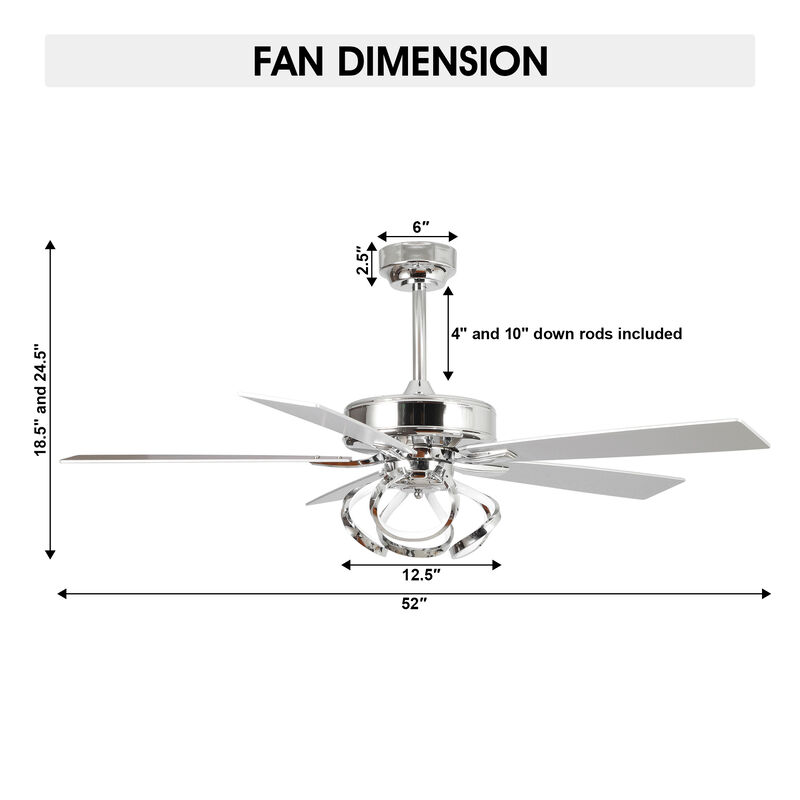 52 in. Integrated LED Chrome Reversible Blades Ceiling Fan with Light and Remote