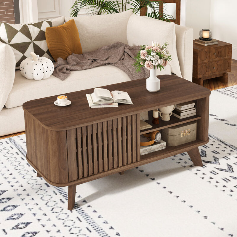 Rectangular Center Table with Storage Space and Adjustable Shelf Design