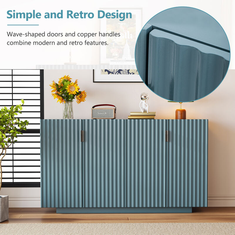 Gewnee 4 Wavy Doors Ample Storage Space Sideboard with Adjustable Shelves and Retro Copper Handles for Dining Room and Living Room image number 6