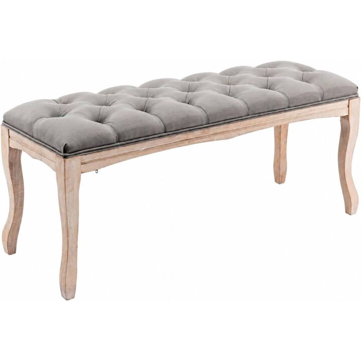 Envelor French Vintage Tufted Linen Upholstered Bench, 43.3 in.