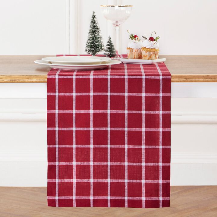 Solino Home Windowpane 100% Linen Table Runner &ndash; Handcrafted, Machine Washable, Perfect for Holiday and Everyday Dining