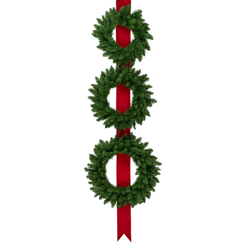 Set of 3 Wreaths on Red Ribbon Hanging Christmas Decoration  6.5'