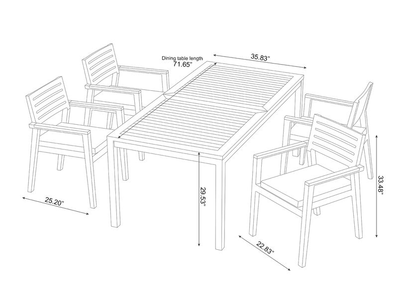 Rhodes 4 Seater Dining Set with 72 in. Table - Aluminum