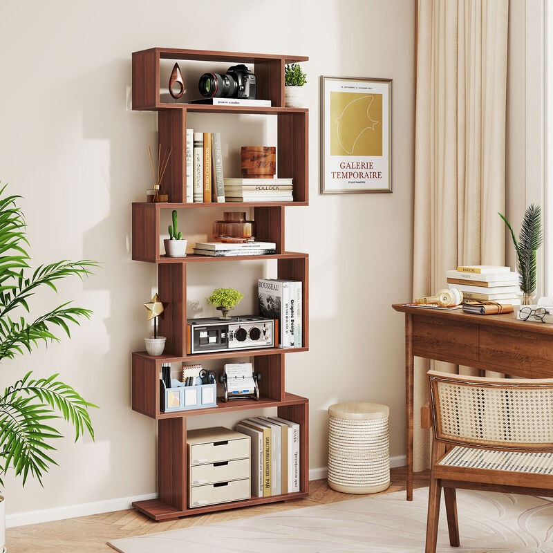 Vertical 6-Tier Bookshelf with Anti-Tipping Kits &ndash; Geometric Storage for Office