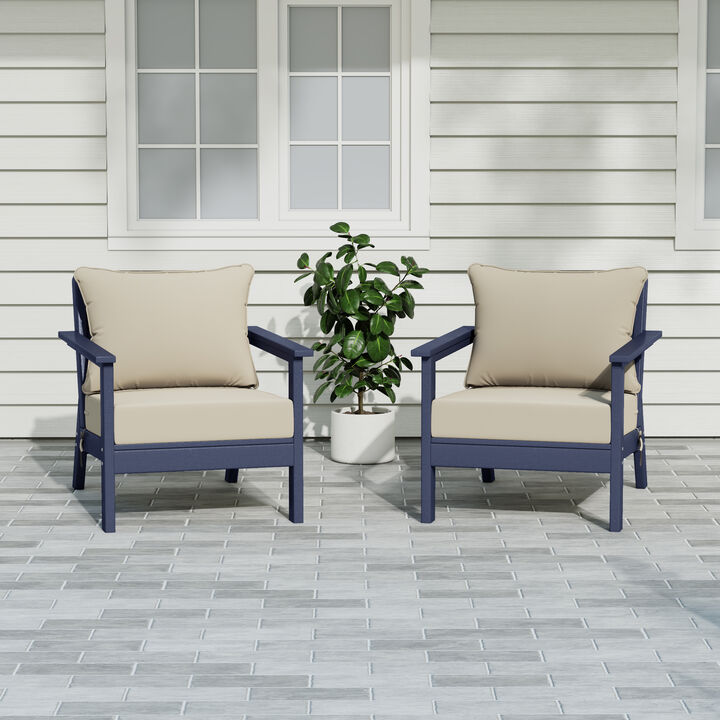 WestinTrends Outdoor Modern HDPE Patio Club Chairs with Deep Seat Cushions (Set of 2)