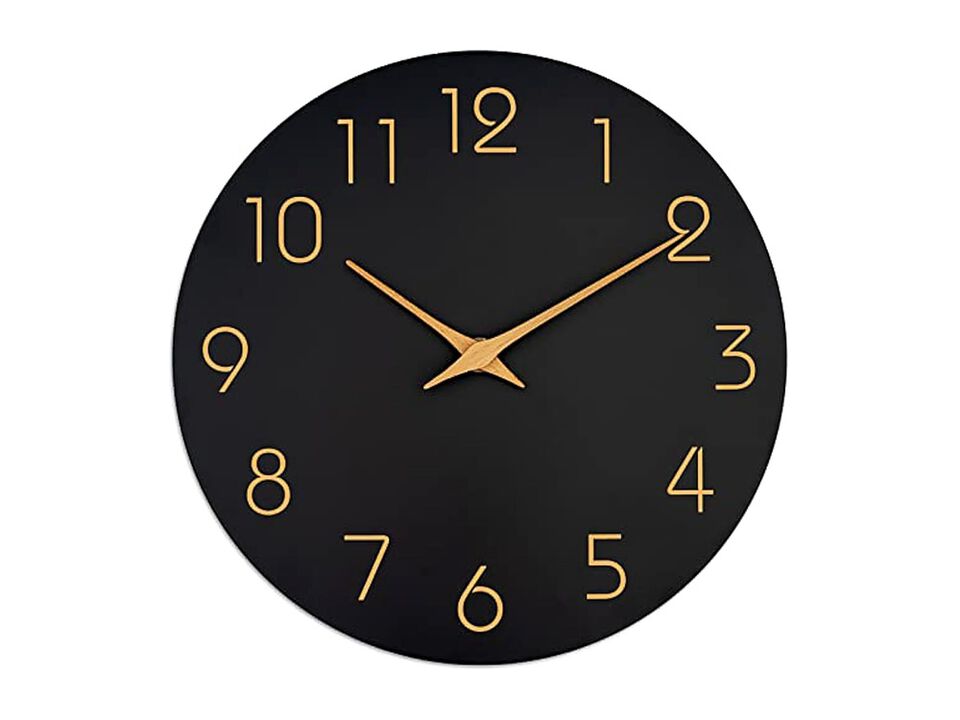 Black Simple Minimalist Wall Clock 12 Inch Silent Non Ticking Modern