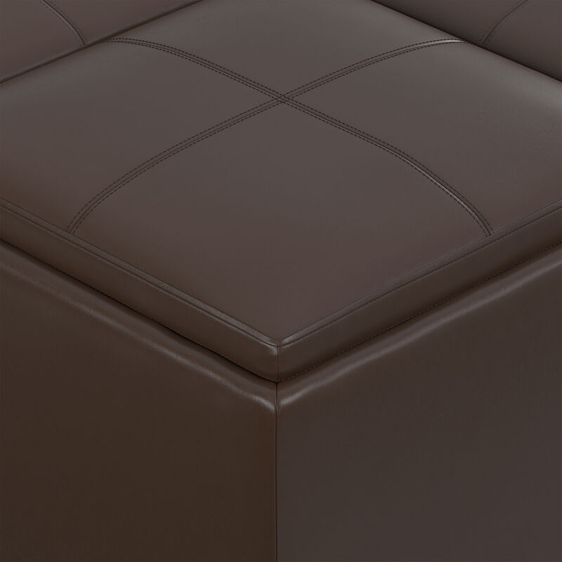 Avalon 35 inch Wide Contemporary Square Coffee Table Storage Ottoman in Chocolate Brown Vegan Faux Leather, Assembled image number 4