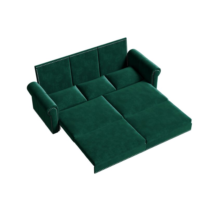 Whisen 93.7" King Pull Out Sleeper Sofa, 3-in-1 Convertible Sleeper with Nailhead Trim, Velvet for Living Room image number 7