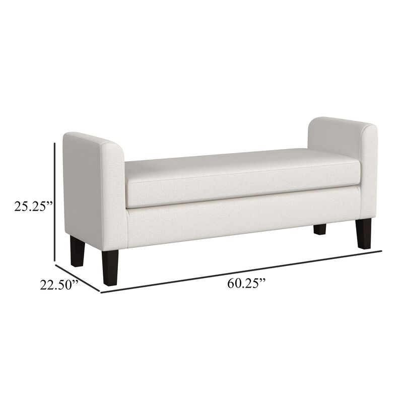 Reyan Accent Bench, Ivory Fabric, Foam Cushions, Black Wood, 60 Inch