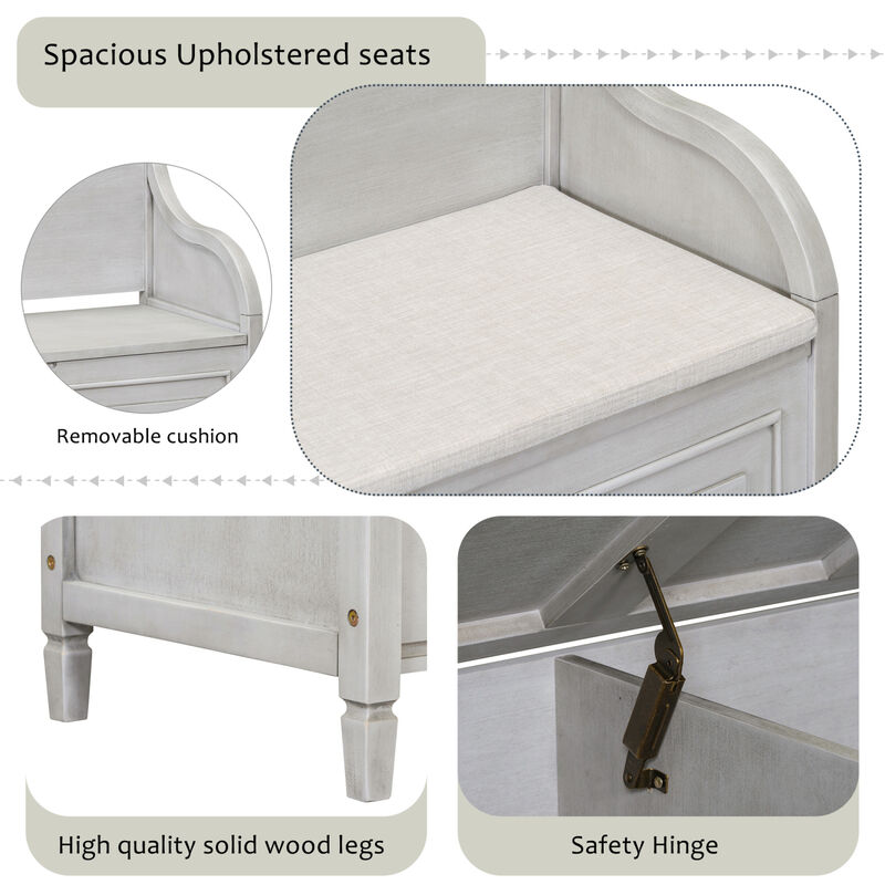 Streamdale Rustic Solid Wood Entryway Bench (Gray/Beige) image number 7