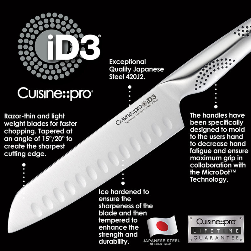 iD3® Santoku Knife 18cm 7" & Board Set 25.5cm 10" x 35cm 13.7"