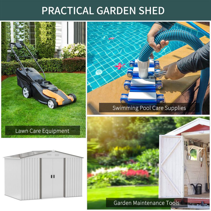 9' x 6' Metal Storage Shed Garden Tool House with Double Sliding Doors, 4 Air Vents for Backyard Garden Equipment, Lawnmower, Silver