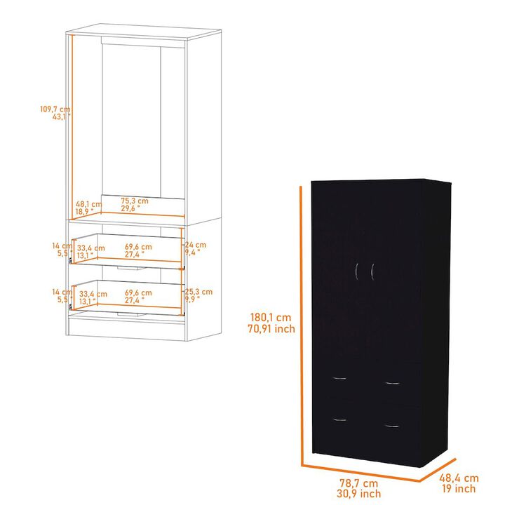 Fm Furniture Wenden Wardobre with 2 drawers, 2 doors, ample storage and hanging rod,Wenge