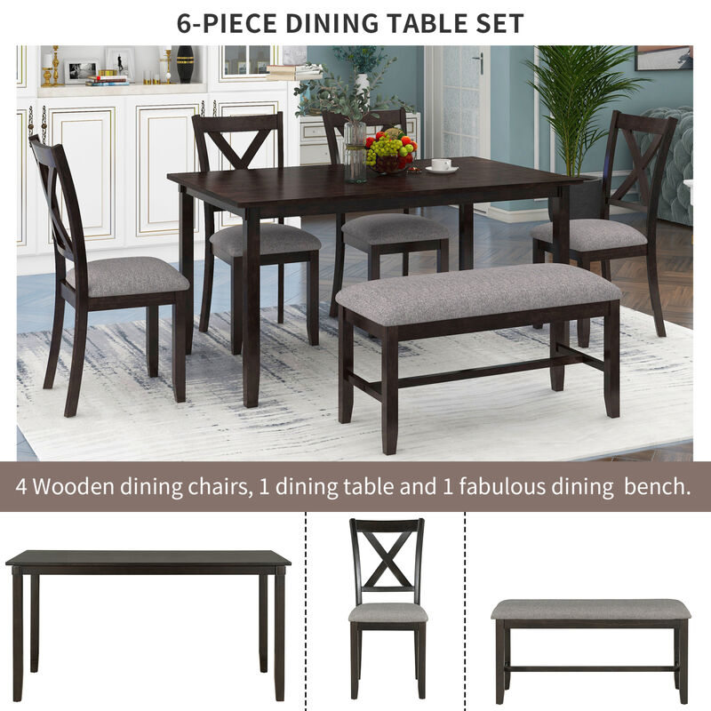 Streamdale 6-Piece Dining Table Set with Fabric Chairs and Bench