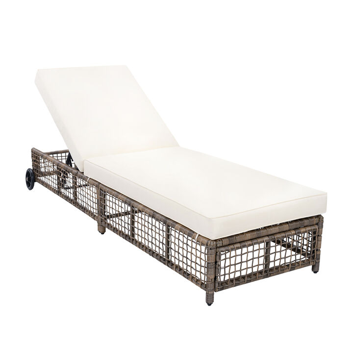 Whisen 78.8" Patio Lounge Chair, PE Rattan Iron with Wheels for Poolside Garden