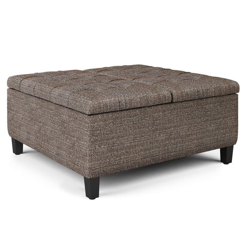 Harrison 36 inch Wide Transitional Square Coffee Table Storage Ottoman in Mink Brown Tweed Look Fabric image number 0