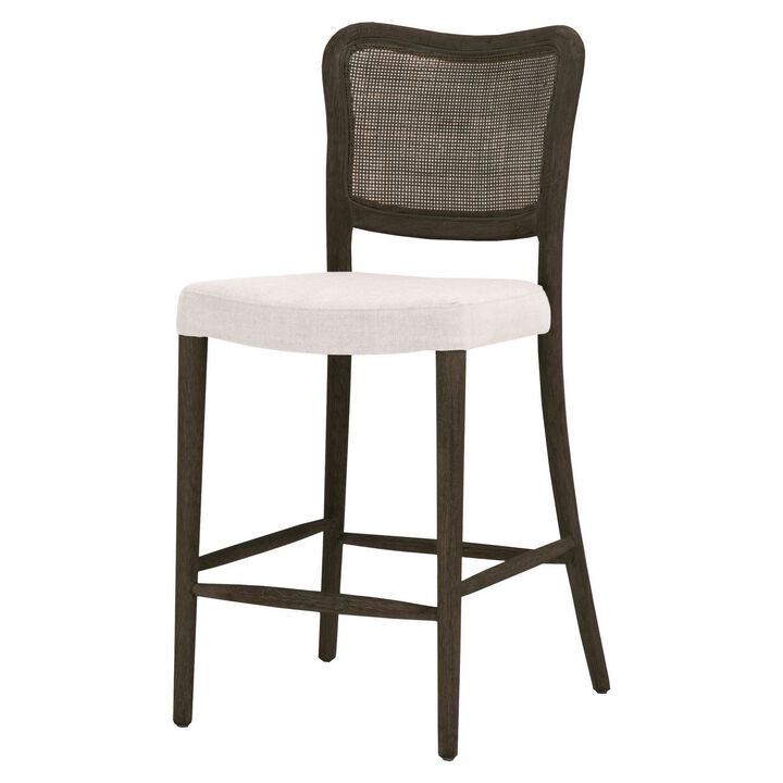 Aina 25 Inch Counter Stool, Curved Back, Cane Inserted, White, Oak Brown - Benzara