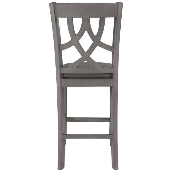 Farmhouse 2 Piece Padded Round Counter Height Kitchen Dining Chairs with Cross Back for Small Places, Gray