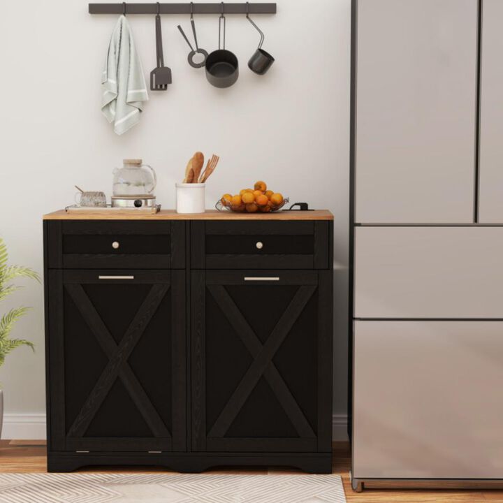 Hivvago Tilt Out Trash Can Cabinet with Outlets and Adjustable Shelf