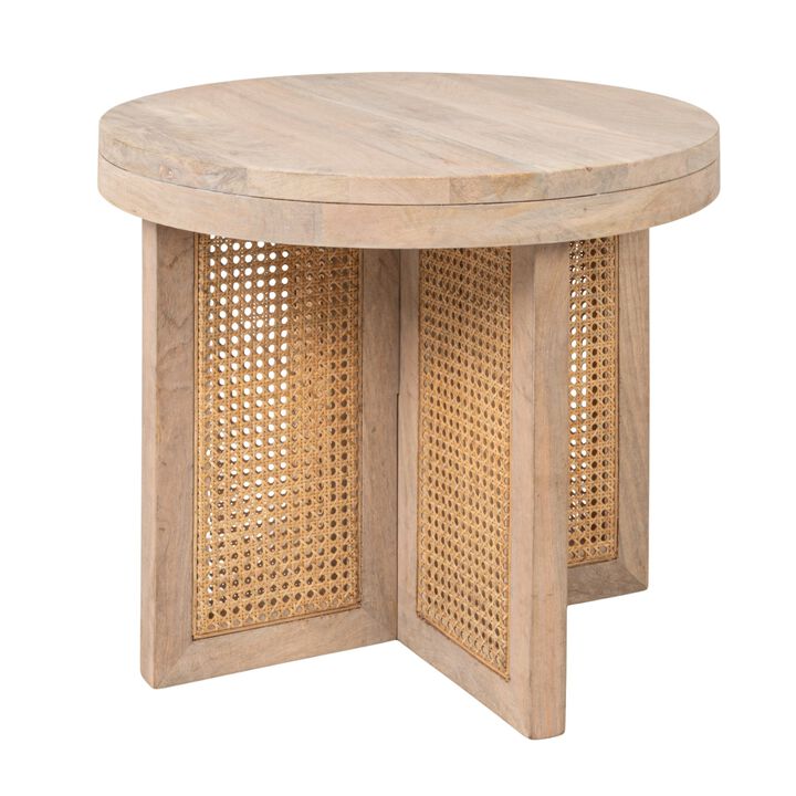 Mango Wood & Cane Round Side Table