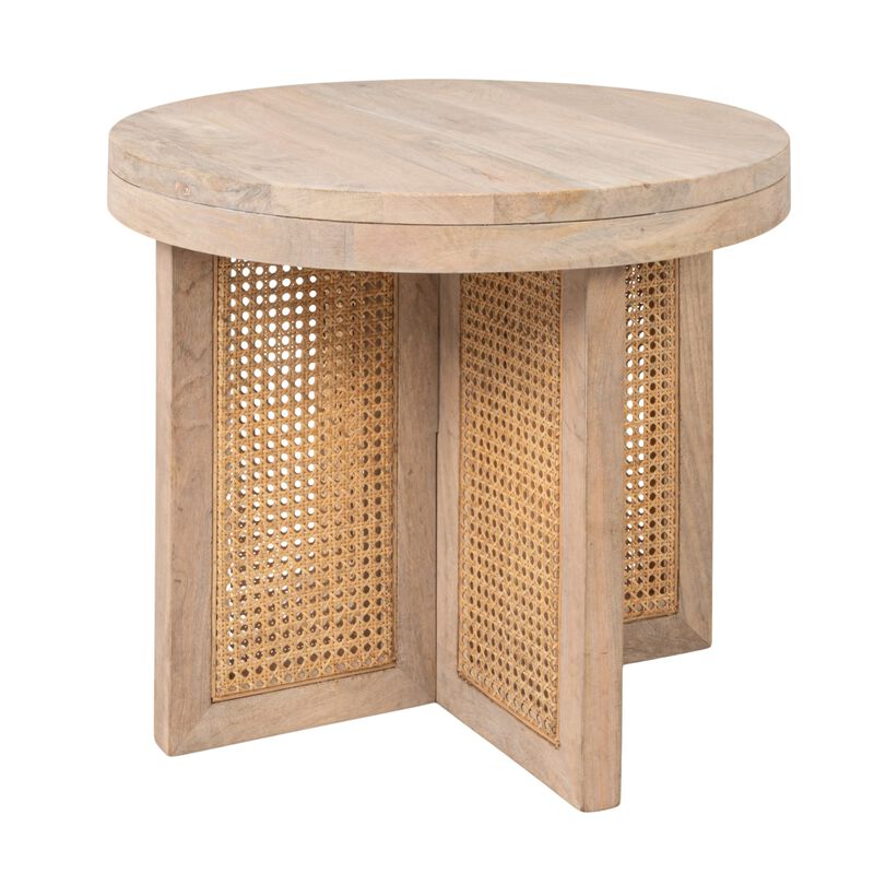 Mango Wood & Cane Round Side Table image number 0