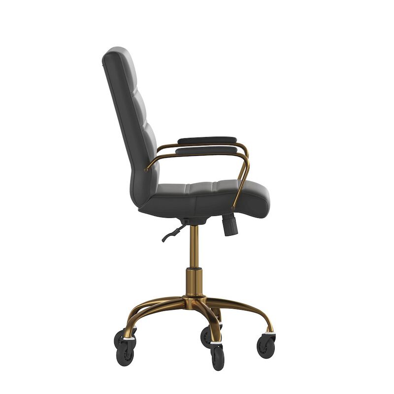 Flash Furniture Mid-Back Black Executive Swivel Office Chair with Gold Frame, Arms, image number 2