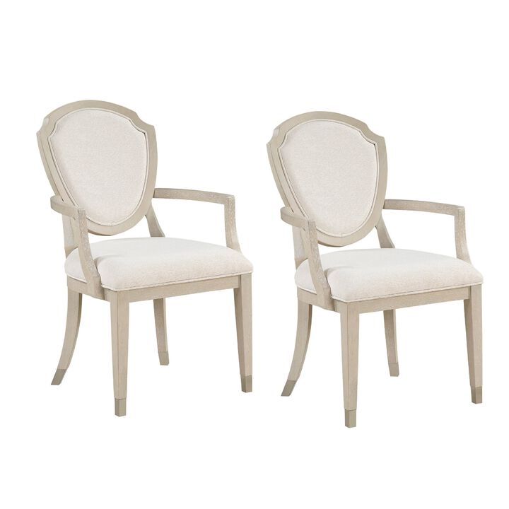 Olto Set of 2 Dining Armchairs, Ivory Chenille, Light Oak Brown Wood, Dipped Legs