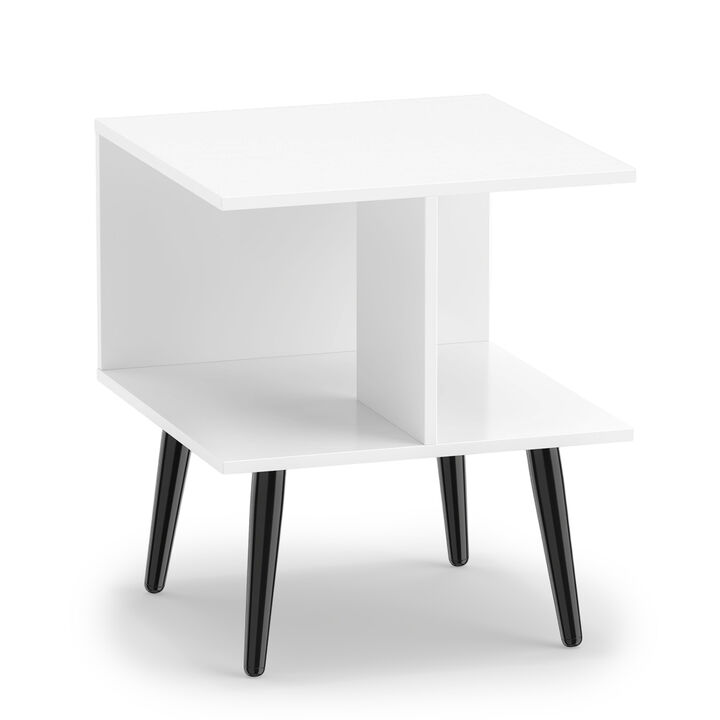 Modern 2-Tier End Table with 2 Storage Compartments and Sturdy Metal Legs-White