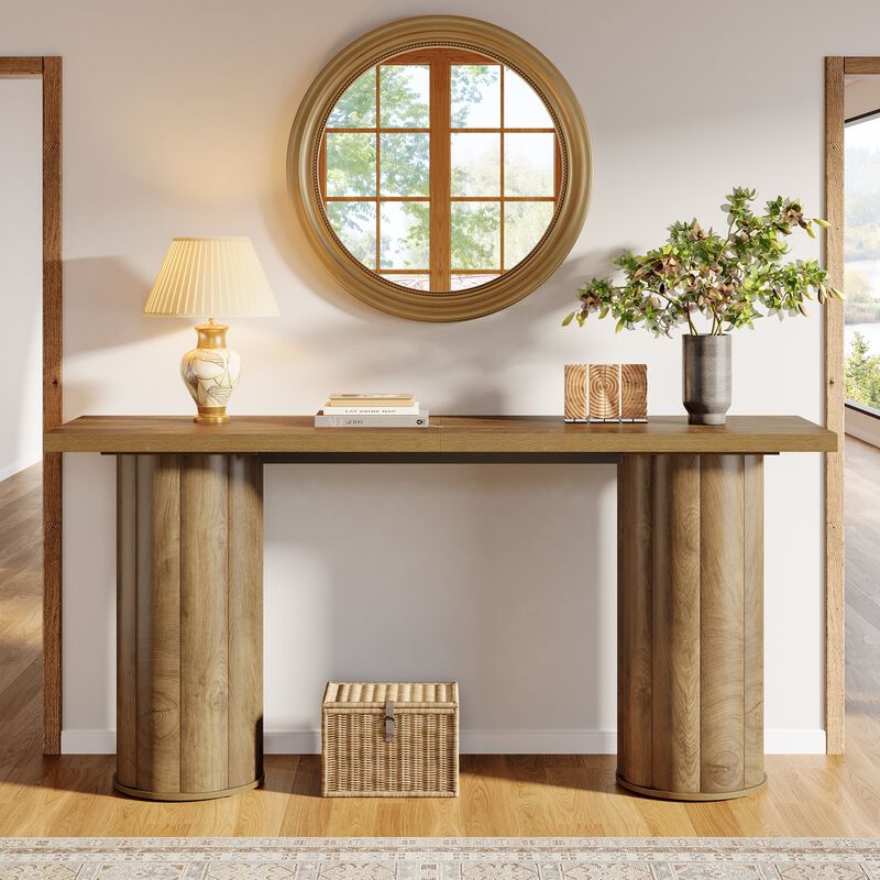 Rectangular Sofa Console Table for Living Room, Entryway Table-Oak image number 1